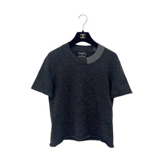 CHANEL VINTAGE BICOLOR HALF SLEEVE KNIT TOPS BLACK GRAY 36 98A RTW 90288511
