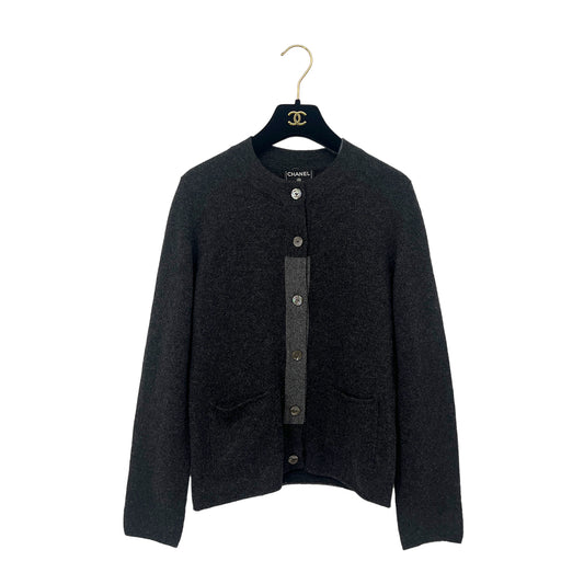 CHANEL VINTAGE LOGO BUTTON CARDIGAN GRAY CASHMERE 36 98A RTW 90288512