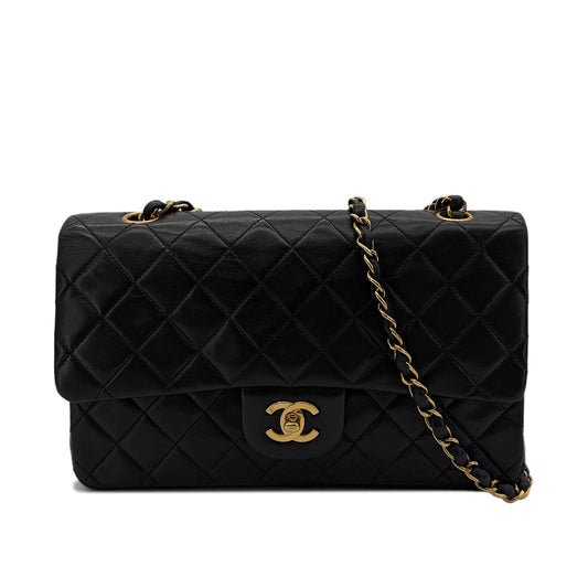 CHANEL VINTAGE CLASSIC FLAP MEDIUM CHAIN SHOULDER BAG BLACK LAMB SKIN 90288700