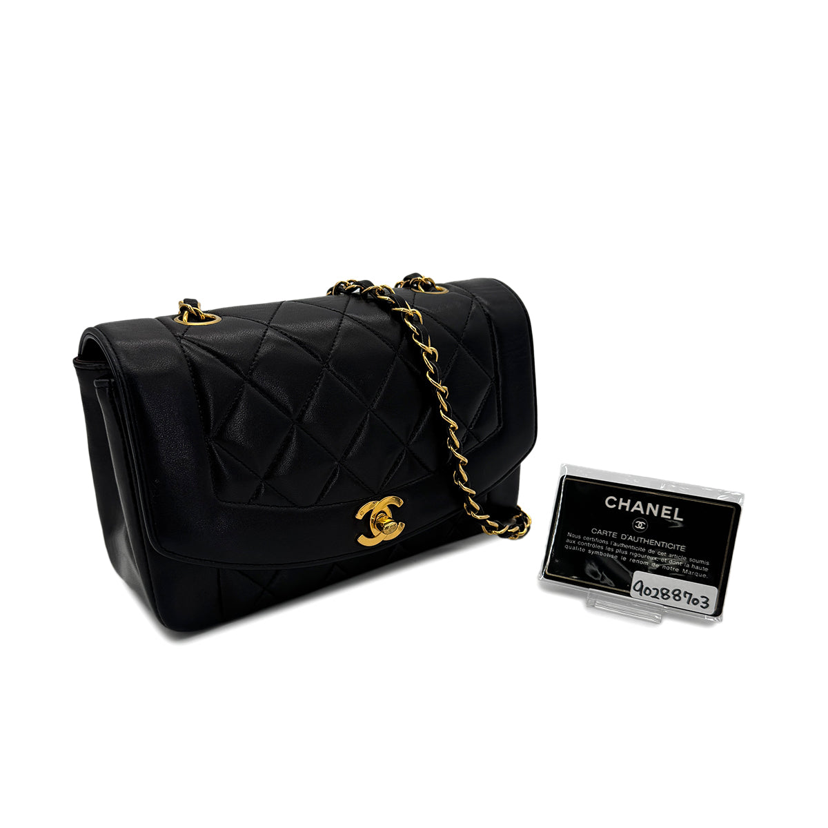 CHANEL VINTAGE DIANA SMALL CHAIN SHOULDER BAG BLACK LAMB SKIN 90288703