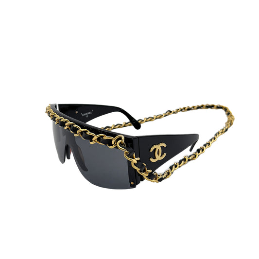 CHANEL CHAIN SUNGLASSES COCOMARK BLACK GOLD EYEWEAR 90288713