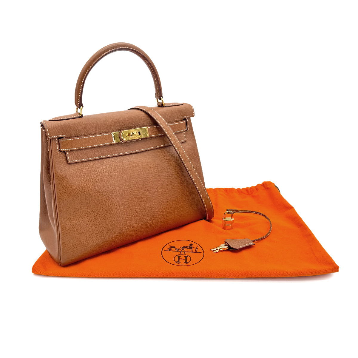 HERMES KELLY 28 SELLIER GOLD COUCHEVEL HAND SHOULDER BAG  〇Y GHW 90288972