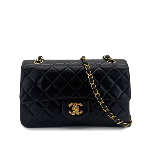 CHANEL VINTAGE CLASSIC FLAP SMALL CHAIN SHOULDER BAG BLACK LAMB SKIN 90288973