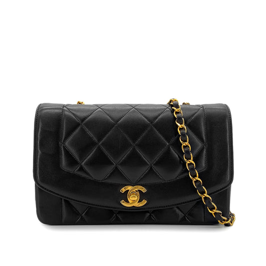 CHANEL VINTAGE DIANA SMALL CHAIN SHOULDER BAG BLACK LAMB SKIN 90288974