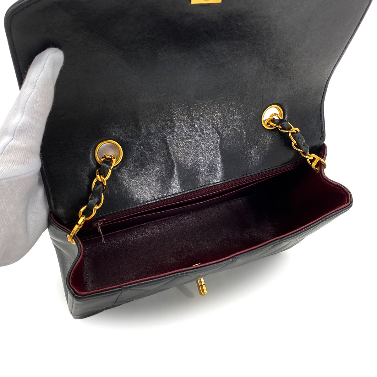 CHANEL VINTAGE DIANA SMALL CHAIN SHOULDER BAG BLACK LAMB SKIN 90288974