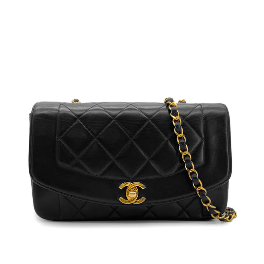 CHANEL VINTAGE DIANA SMALL CHAIN SHOULDER BAG BLACK LAMB SKIN 90288975