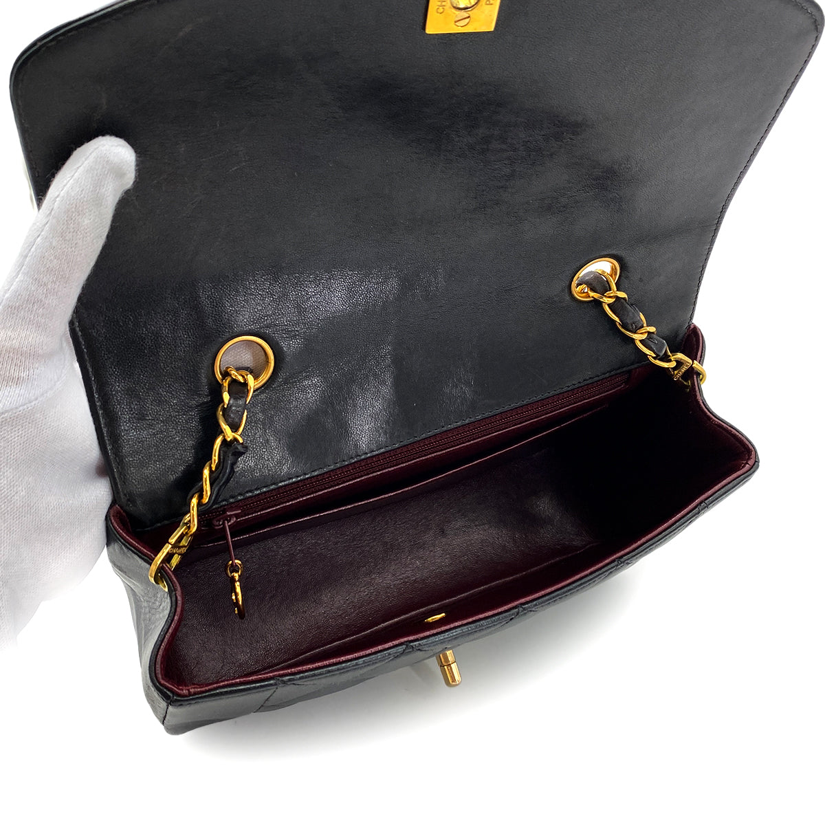 CHANEL VINTAGE DIANA SMALL CHAIN SHOULDER BAG BLACK LAMB SKIN 90288975