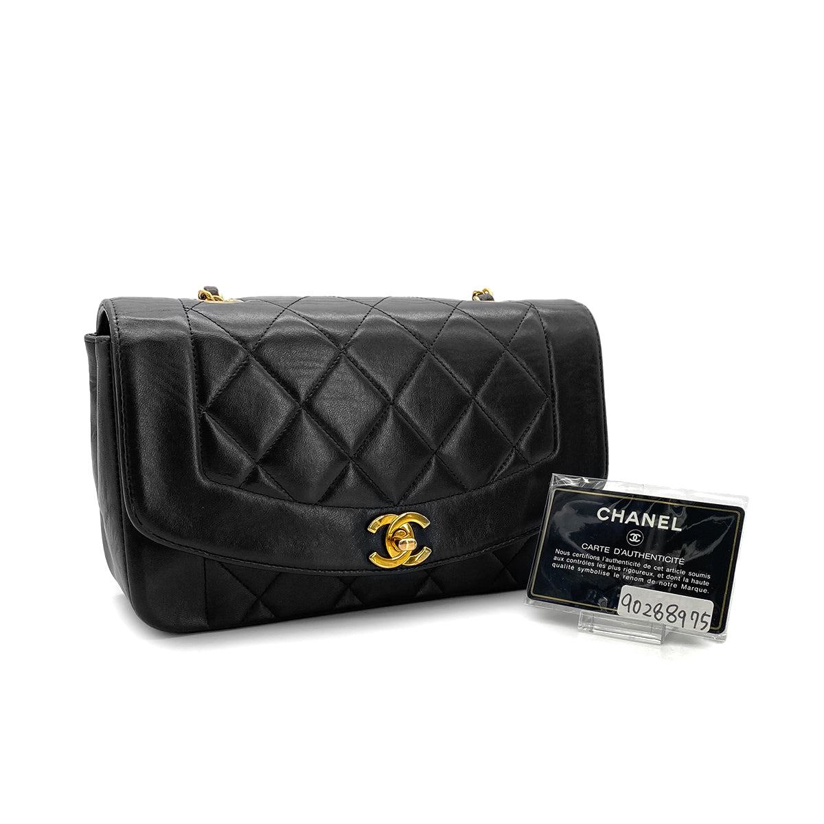 CHANEL VINTAGE DIANA SMALL CHAIN SHOULDER BAG BLACK LAMB SKIN 90288975