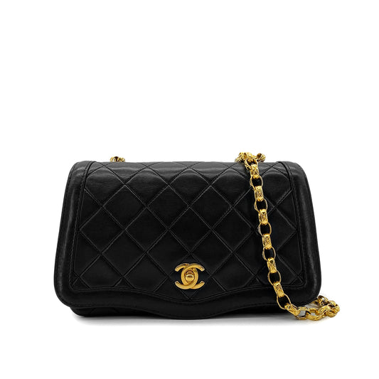 CHANEL VINTAGE MATELASSE BIJOU CHAIN SHOULDER BAG BLACK LAMB SKIN 90288982