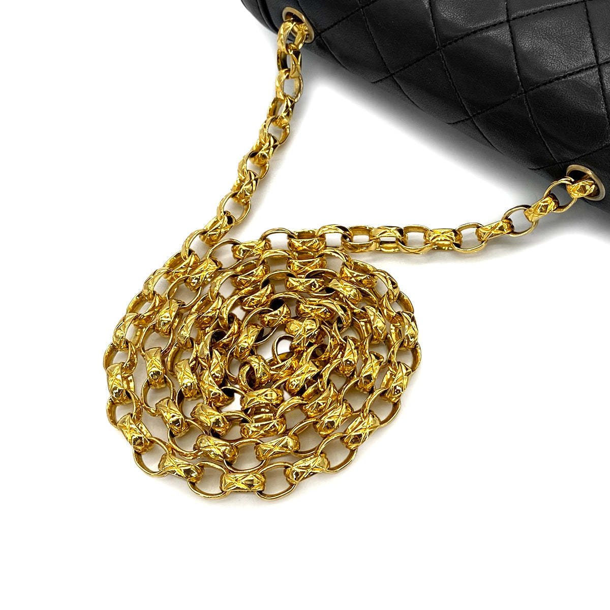 CHANEL VINTAGE MATELASSE BIJOU CHAIN SHOULDER BAG BLACK LAMB SKIN 90288982