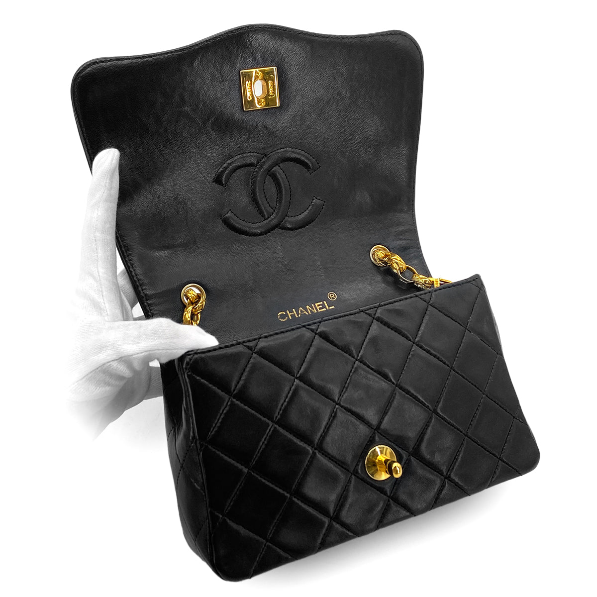 CHANEL VINTAGE MATELASSE BIJOU CHAIN SHOULDER BAG BLACK LAMB SKIN 90288982