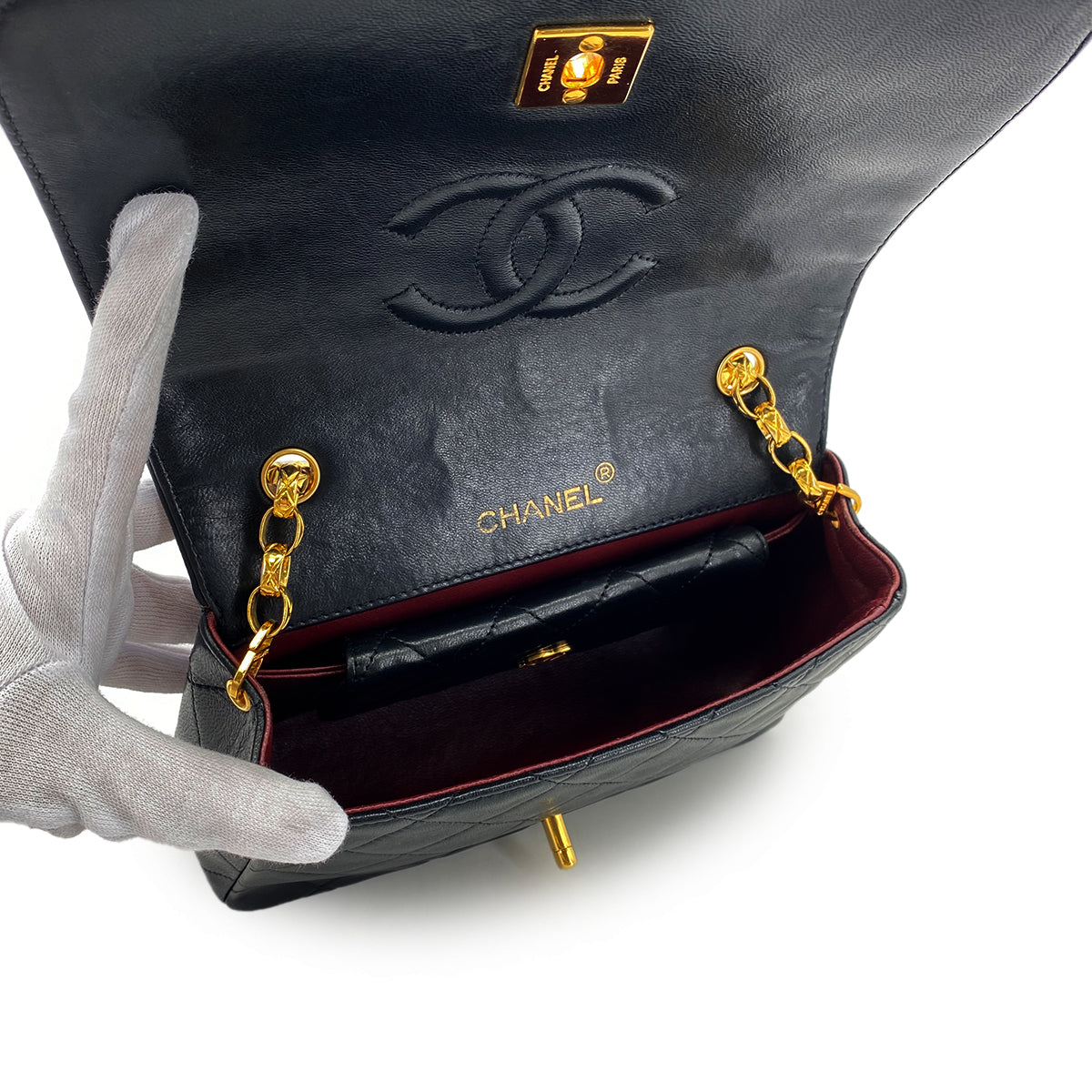 CHANEL VINTAGE MATELASSE BIJOU CHAIN SHOULDER BAG BLACK LAMB SKIN 90288982