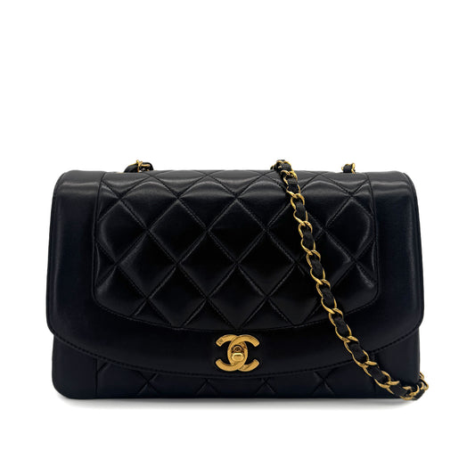 CHANEL VINTAGE DIANA MEDIUM CHAIN SHOULDER BAG BLACK LAMB SKIN 90288983