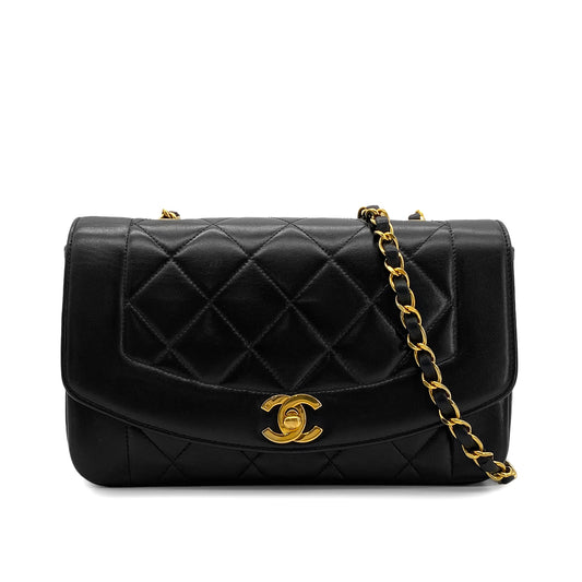 CHANEL VINTAGE DIANA SMALL CHAIN SHOULDER BAG BLACK LAMB SKIN 90288985