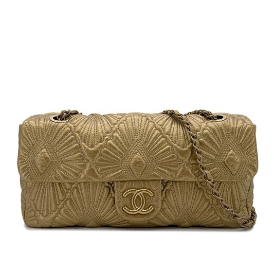 CHANEL COCOMARK DIAMOND ETCHED CHAIN SHOULDER BAG GOLD CALF SKIN 90288997