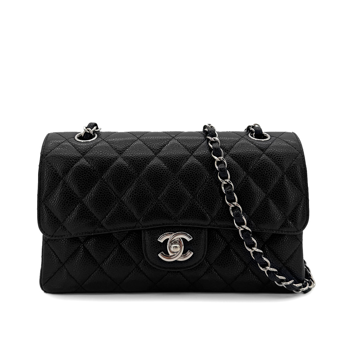 CHANEL CLASSIC FLAP SMALL CHAIN SHOULDER BAG BLACK CAVIAR SKIN 90289000