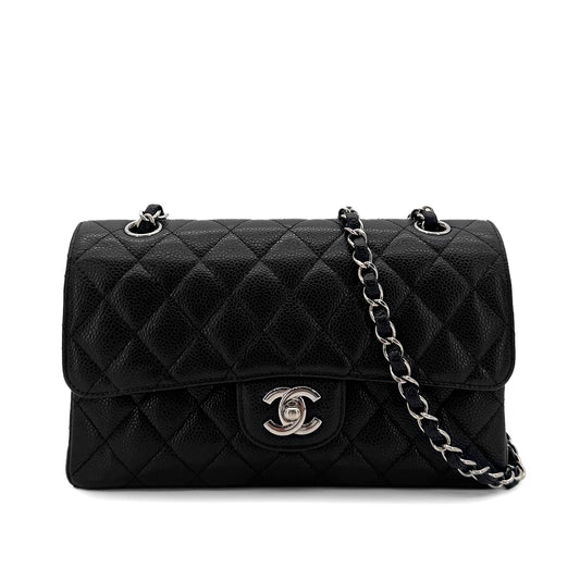 CHANEL CLASSIC FLAP SMALL CHAIN SHOULDER BAG BLACK CAVIAR SKIN 90289000