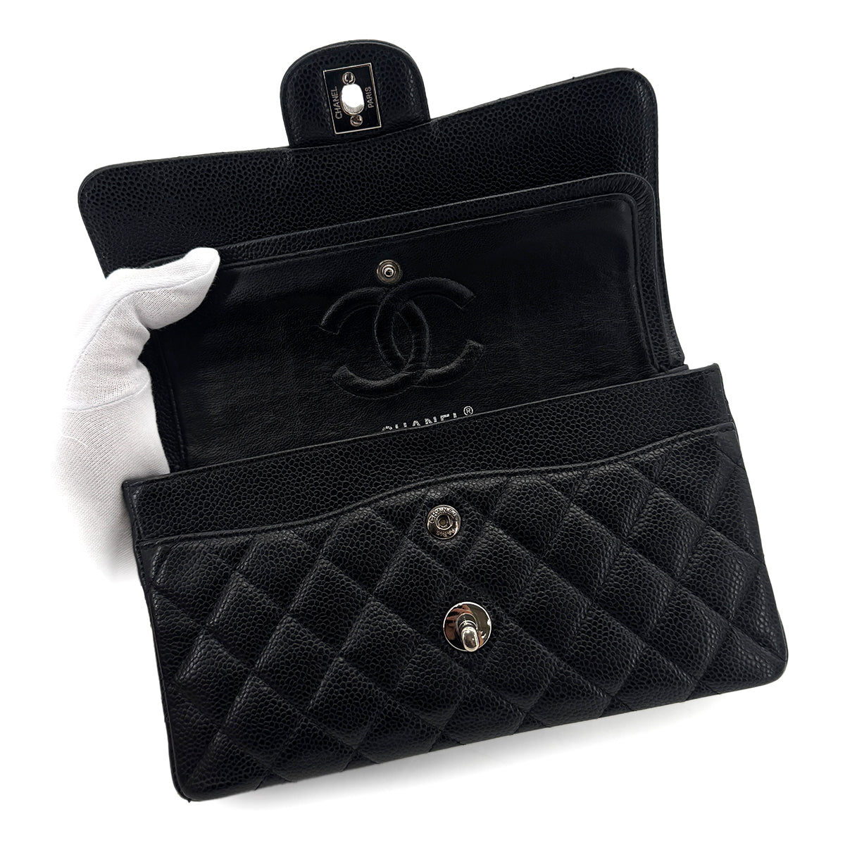 CHANEL CLASSIC FLAP SMALL CHAIN SHOULDER BAG BLACK CAVIAR SKIN 90289000