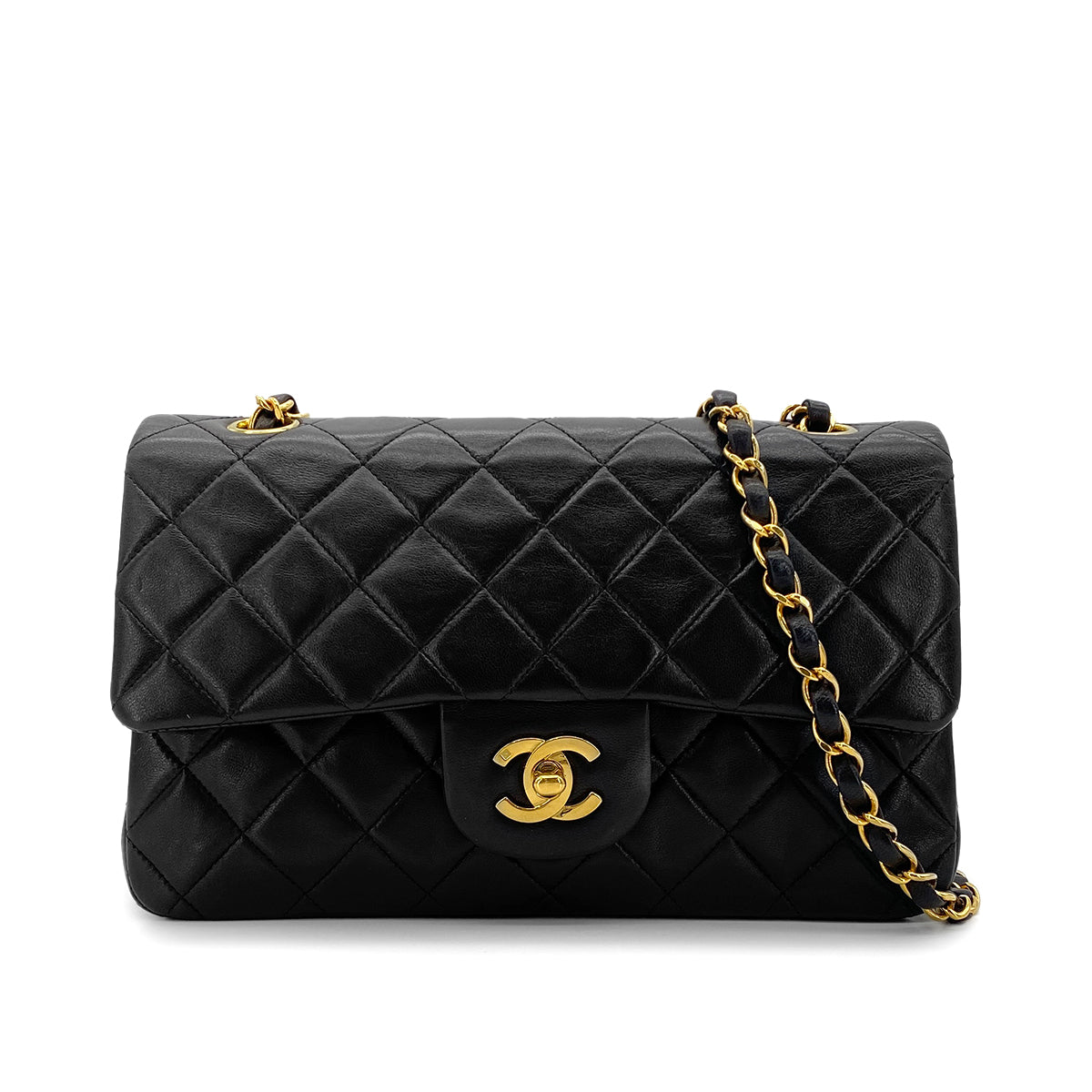 CHANEL VINTAGE CLASSIC FLAP SMALL CHAIN SHOULDER BAG BLACK LAMB SKIN 90289012
