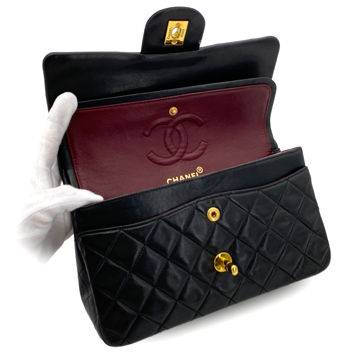 CHANEL VINTAGE CLASSIC FLAP SMALL CHAIN SHOULDER BAG BLACK LAMB SKIN 90289012