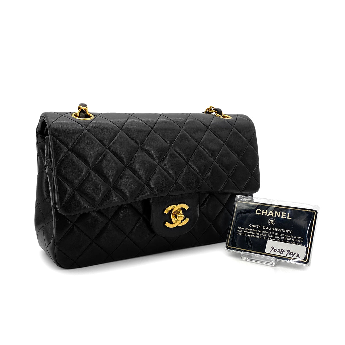 CHANEL VINTAGE CLASSIC FLAP SMALL CHAIN SHOULDER BAG BLACK LAMB SKIN 90289012