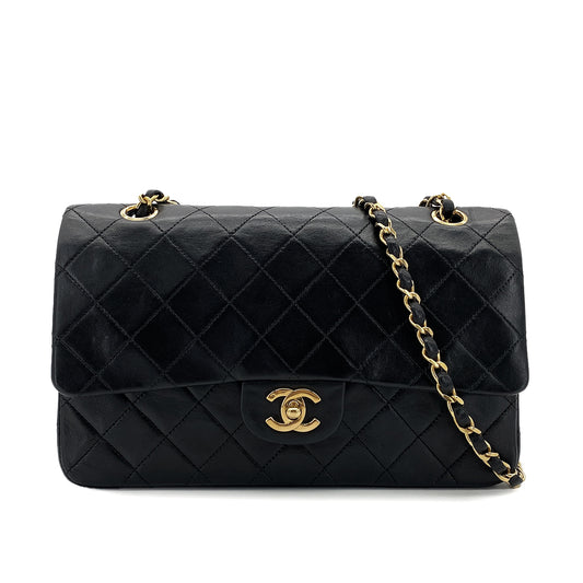 CHANEL VINTAGE CLASSIC FLAP MEDIUM CHAIN SHOULDER BAG BLACK LAMB SKIN 90289052