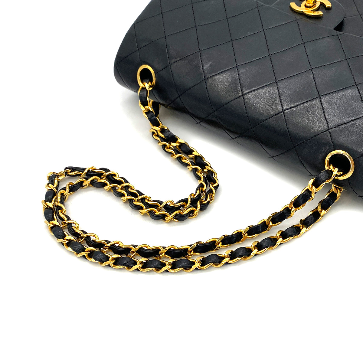 CHANEL VINTAGE CLASSIC FLAP MEDIUM CHAIN SHOULDER BAG BLACK LAMB SKIN 90289052