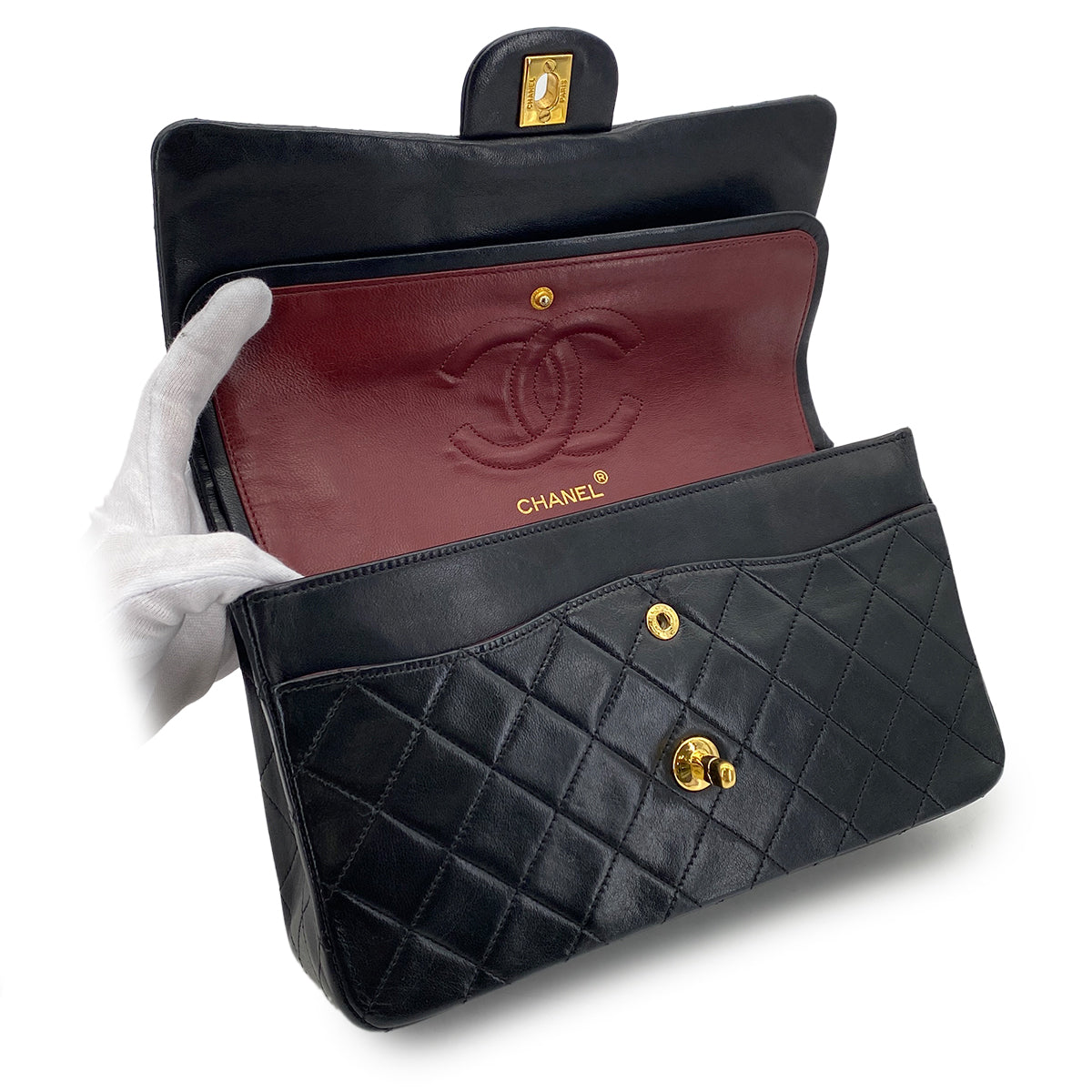 CHANEL VINTAGE CLASSIC FLAP MEDIUM CHAIN SHOULDER BAG BLACK LAMB SKIN 90289052