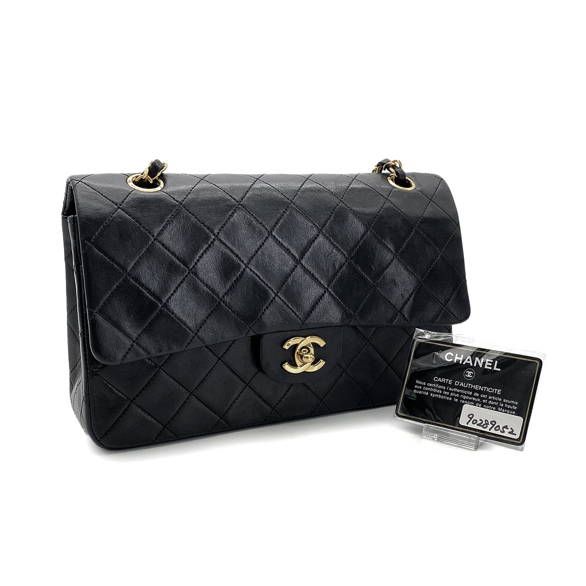 CHANEL VINTAGE CLASSIC FLAP MEDIUM CHAIN SHOULDER BAG BLACK LAMB SKIN 90289052