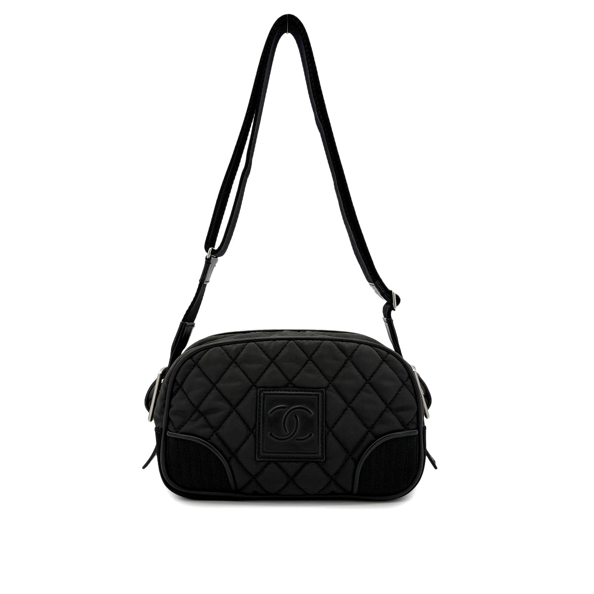 CHANEL SPORTSLINE MATELASSE NYLON SHOULDER BAG BLACK 90289053