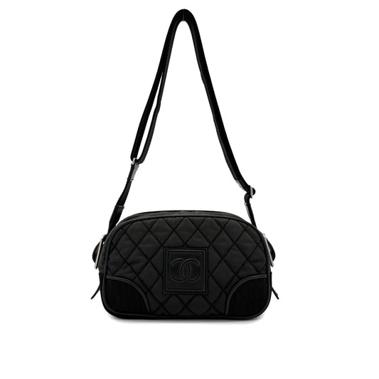 CHANEL SPORTSLINE MATELASSE NYLON SHOULDER BAG BLACK 90289053