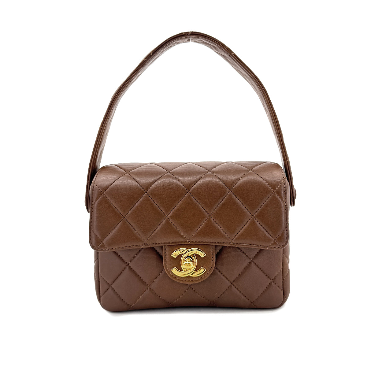CHANEL VINTAGE MATELASSE HAND BAG BROWN LAMB SKIN 90289055
