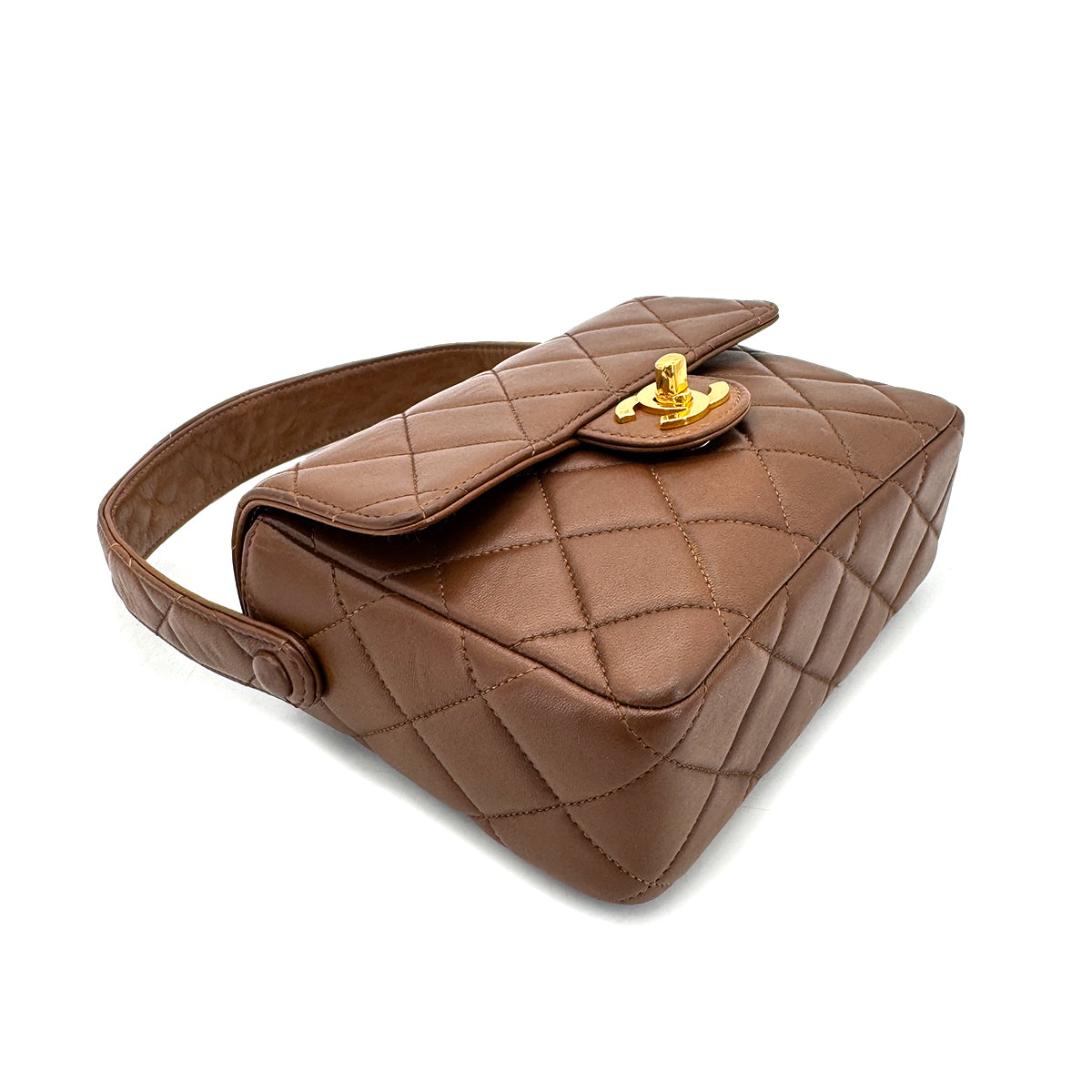 CHANEL VINTAGE MATELASSE HAND BAG BROWN LAMB SKIN 90289055