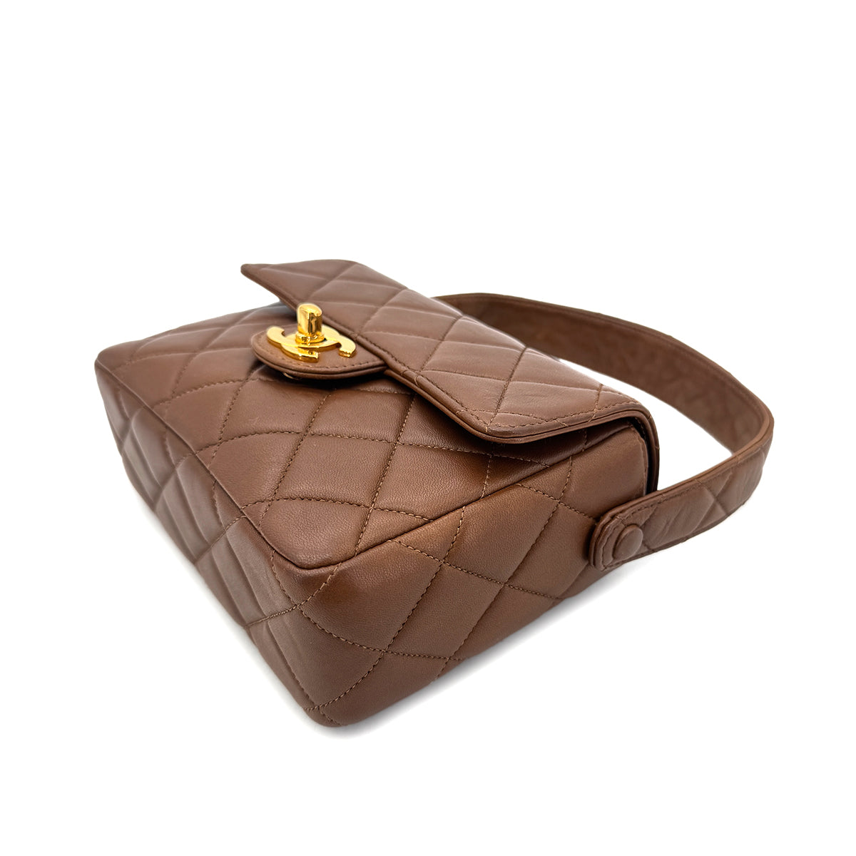 CHANEL VINTAGE MATELASSE HAND BAG BROWN LAMB SKIN 90289055