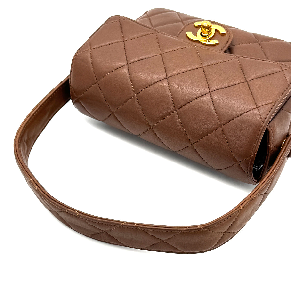 CHANEL VINTAGE MATELASSE HAND BAG BROWN LAMB SKIN 90289055