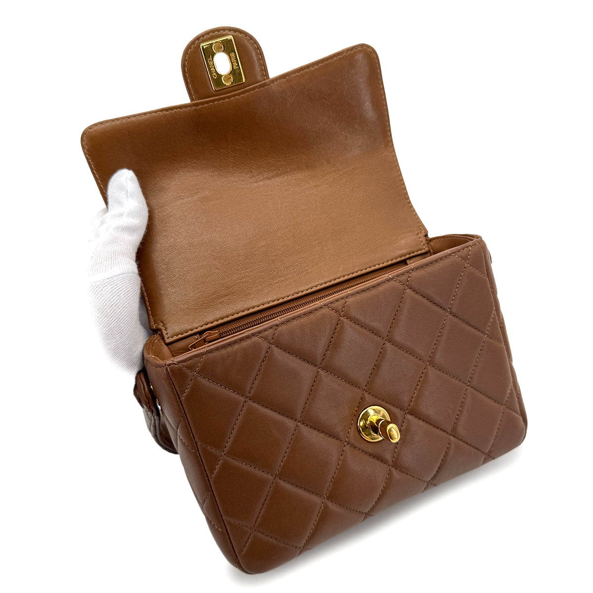 CHANEL VINTAGE MATELASSE HAND BAG BROWN LAMB SKIN 90289055