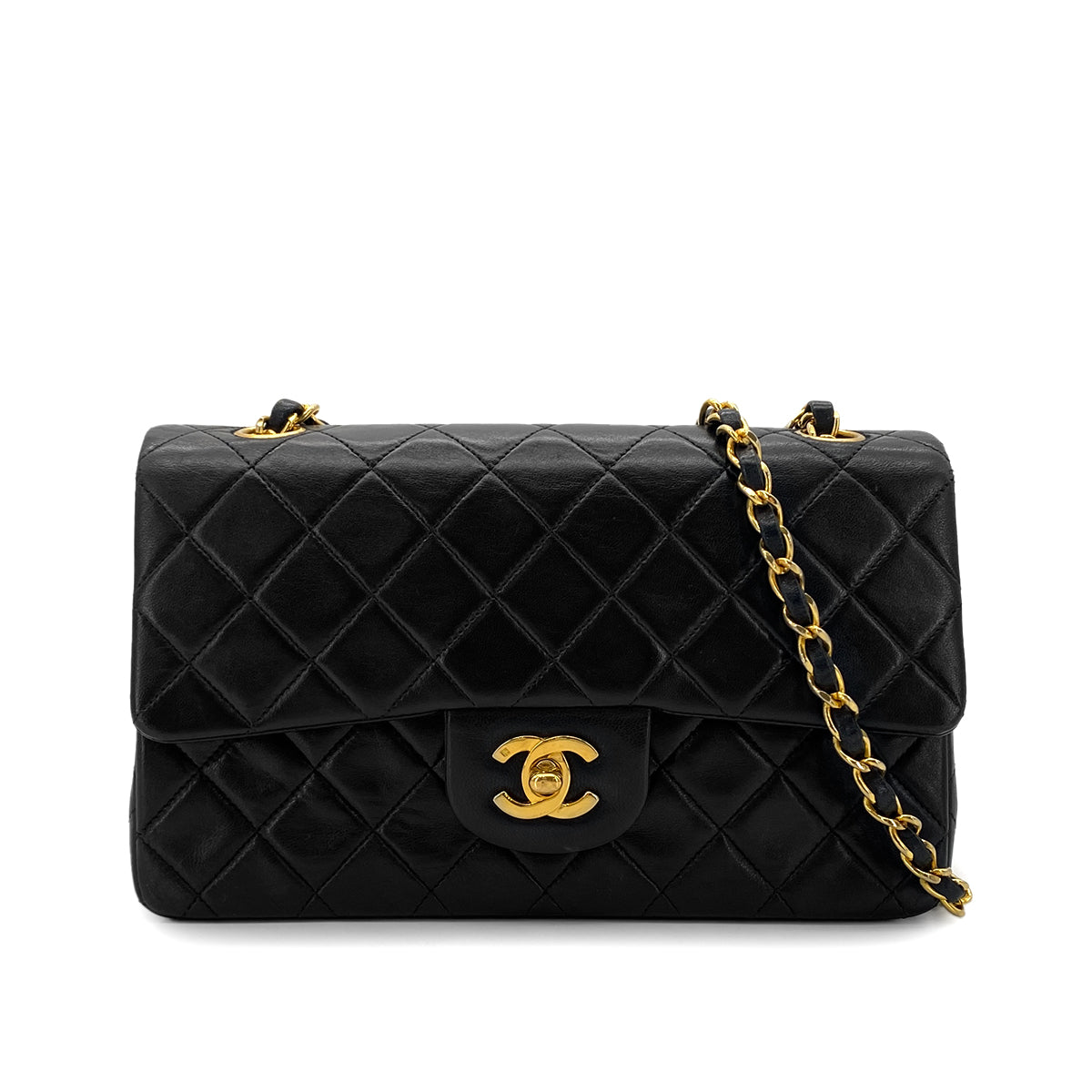 CHANEL VINTAGE CLASSIC FLAP SMALL CHAIN SHOULDER BAG BLACK LAMB SKIN 90289064