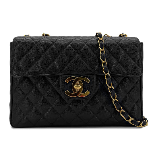 CHANEL VINTAGE JUMBO MATELASSE 30 CHAIN SHOULDER BAG BLACK CAVIAR SKIN 90289065