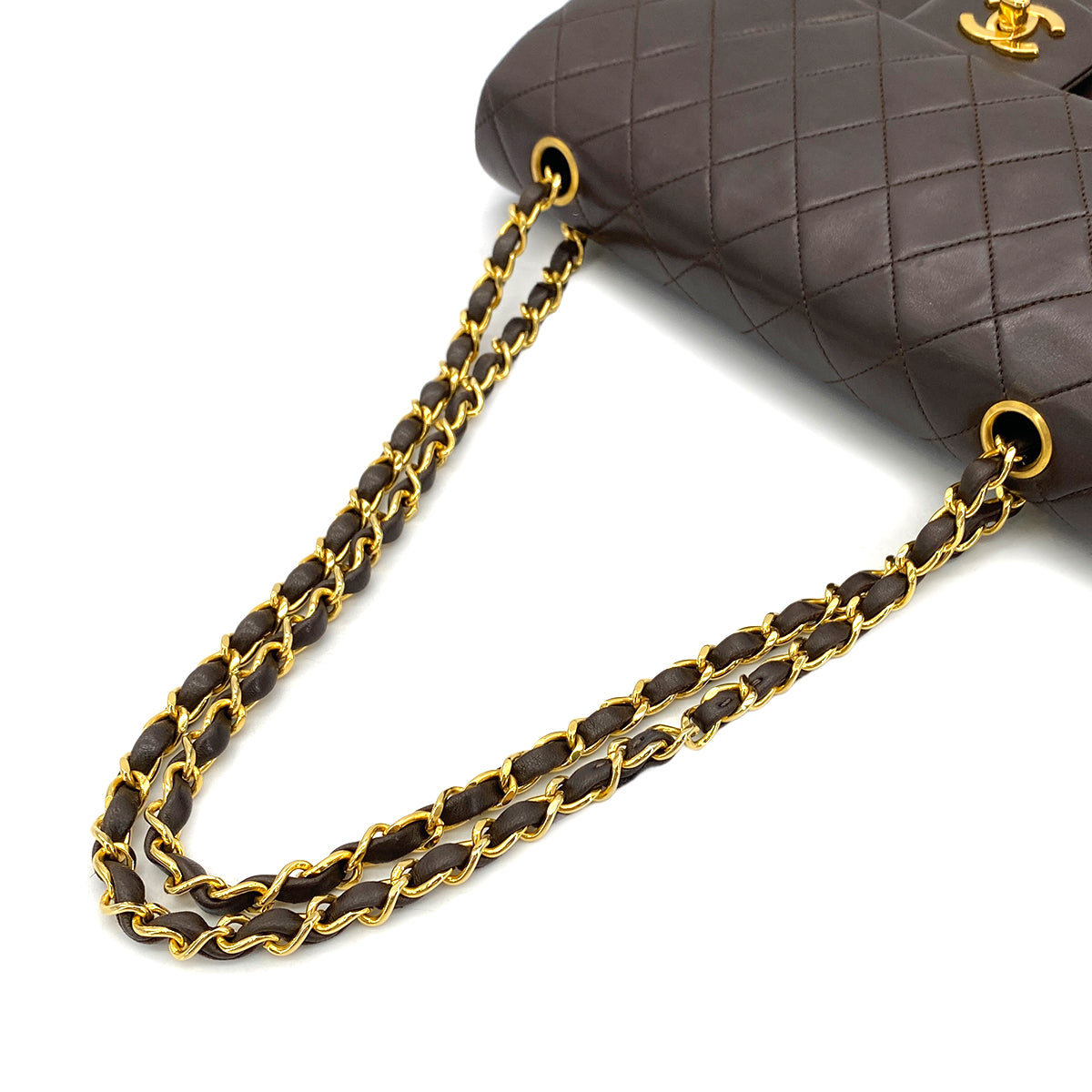 CHANEL VINTAGE CLASSIC FLAP MEDIUM CHAIN SHOULDER BAG BRWON LAMB SKIN 90289066