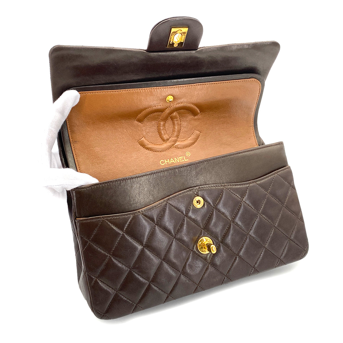 CHANEL VINTAGE CLASSIC FLAP MEDIUM CHAIN SHOULDER BAG BRWON LAMB SKIN 90289066