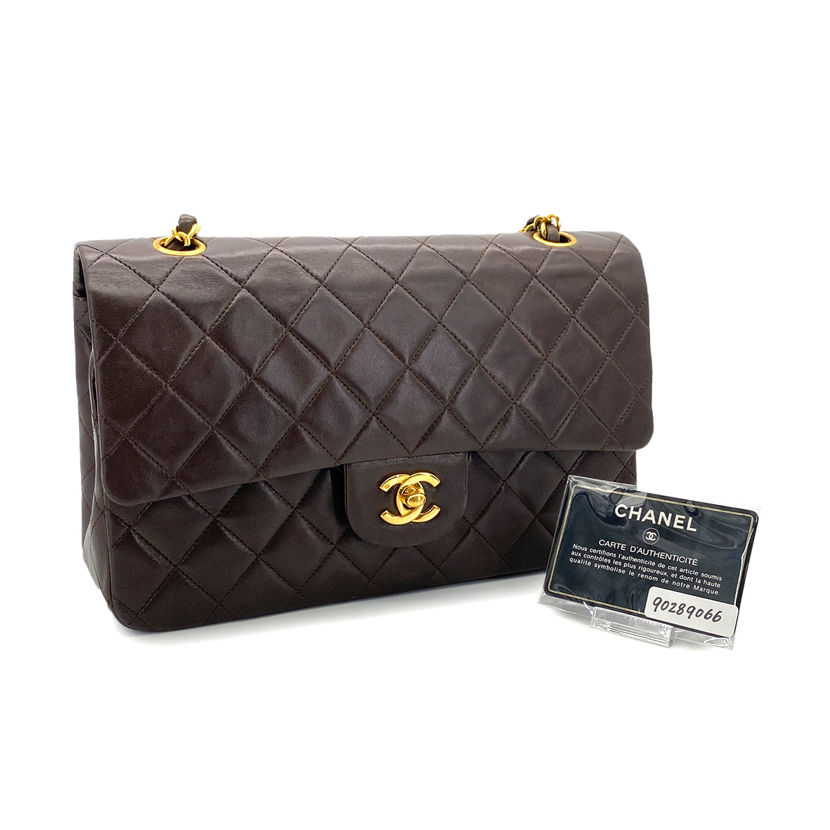 CHANEL VINTAGE CLASSIC FLAP MEDIUM CHAIN SHOULDER BAG BRWON LAMB SKIN 90289066