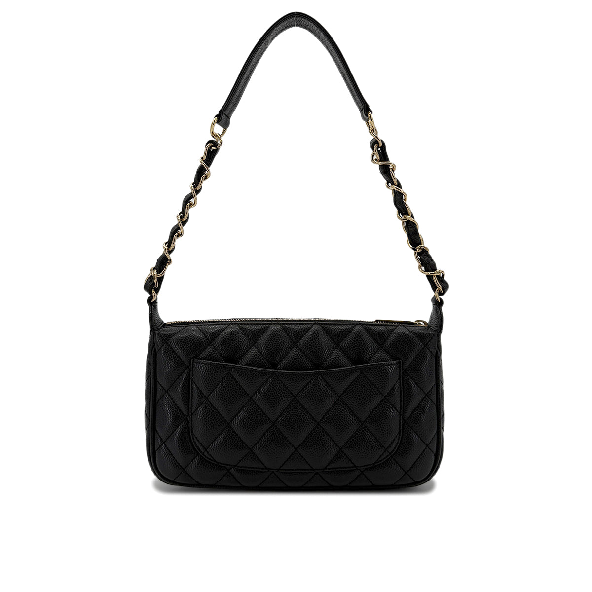 CHANEL VINTAGE COCOMARK MATELASSE CHAIN SHOULDER BAG BLACK CAVIR SKIN 90289067