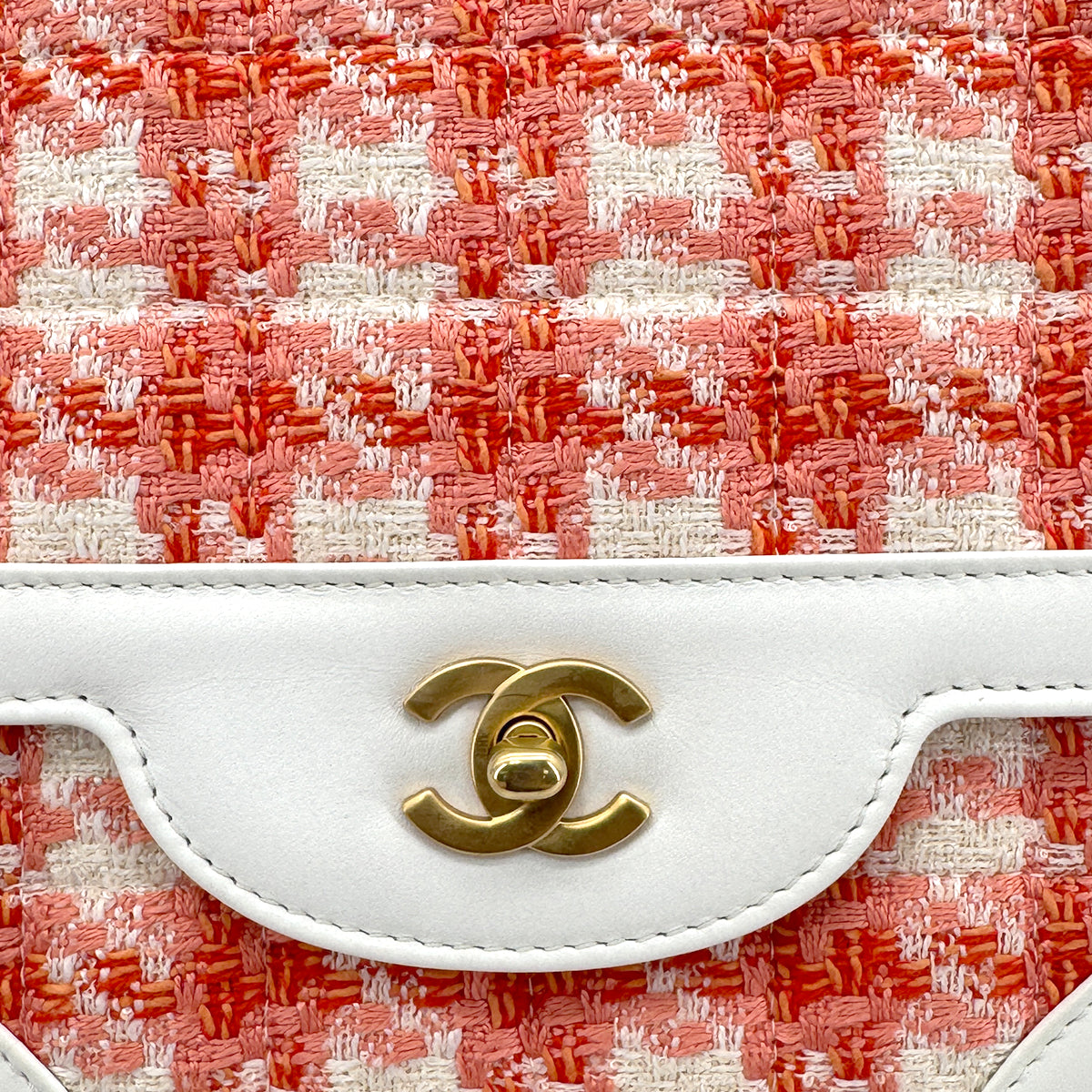 CHANEL VINTAGE CHOCOLATE BAR CHAIN SHOULDER BAG ORANGE TWEED 90289068