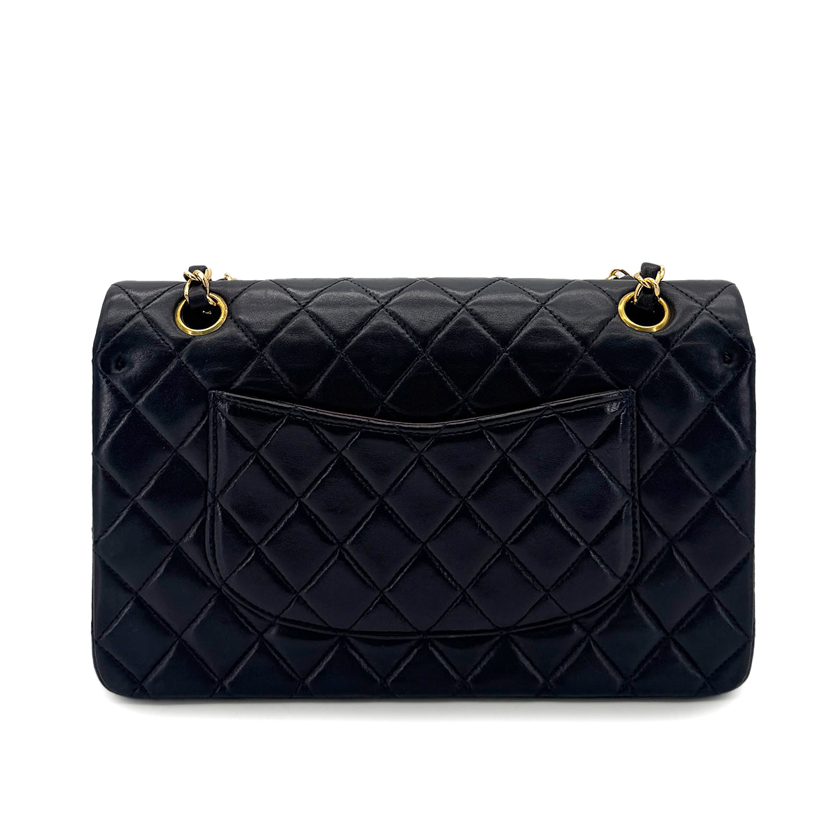 CHANEL VINTAGE CLASSIC FLAP MEDIUM CHAIN SHOULDER BAG NAVY LAMB SKIN 90289071