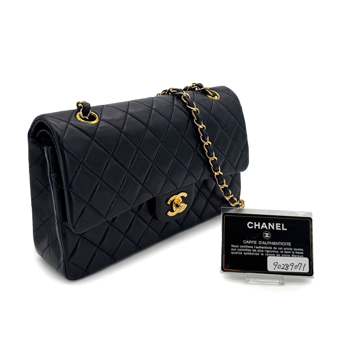 CHANEL VINTAGE CLASSIC FLAP MEDIUM CHAIN SHOULDER BAG NAVY LAMB SKIN 90289071