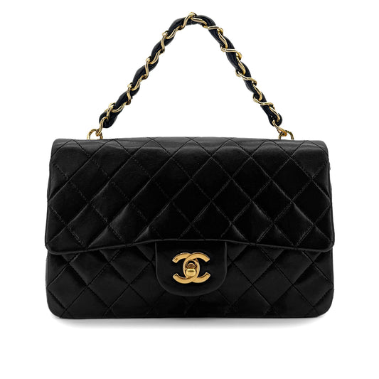 CHANEL VINTAGE MATELASSE CHAIN HAND BAG BLACK LAMB SKIN 90289072