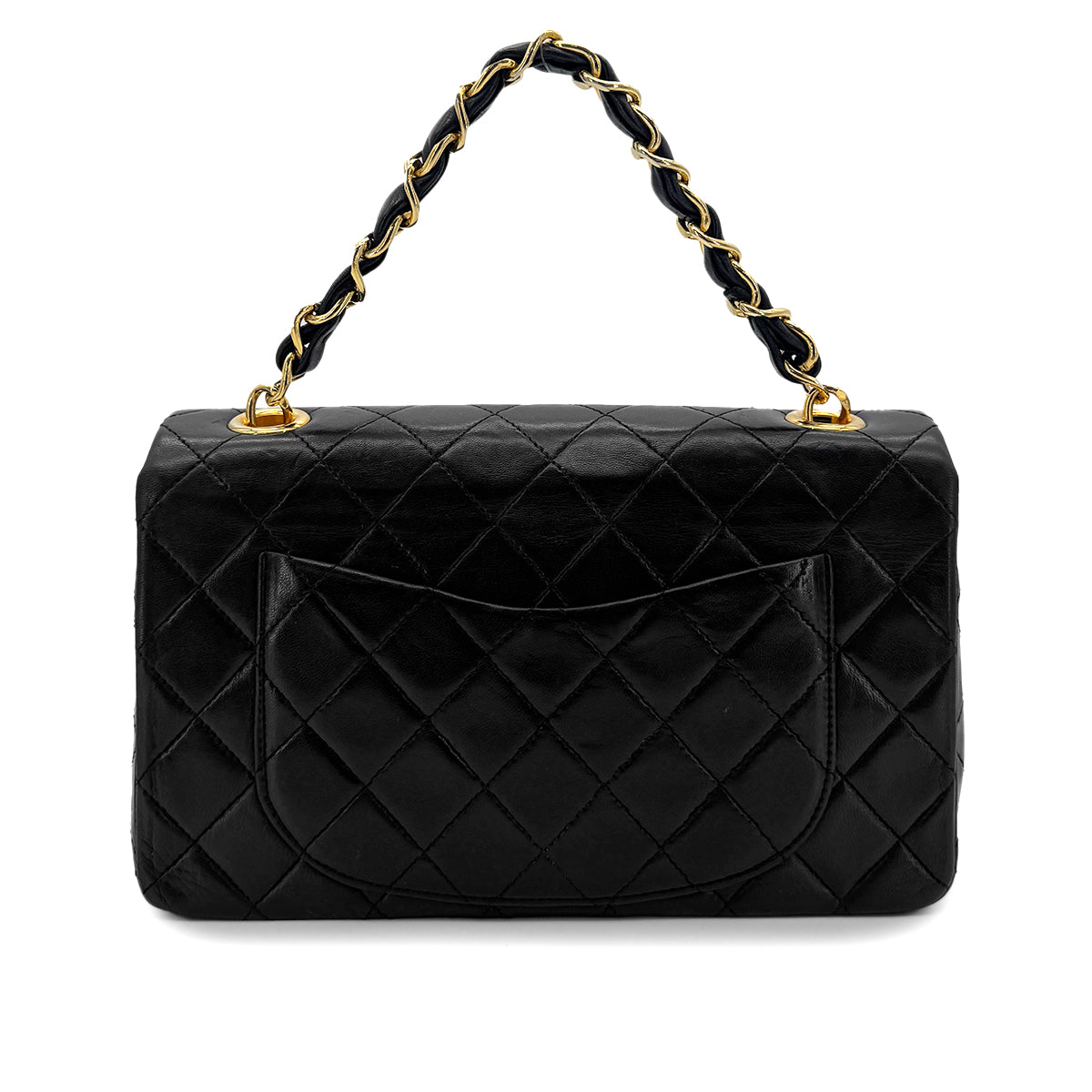 CHANEL VINTAGE MATELASSE CHAIN HAND BAG BLACK LAMB SKIN 90289072