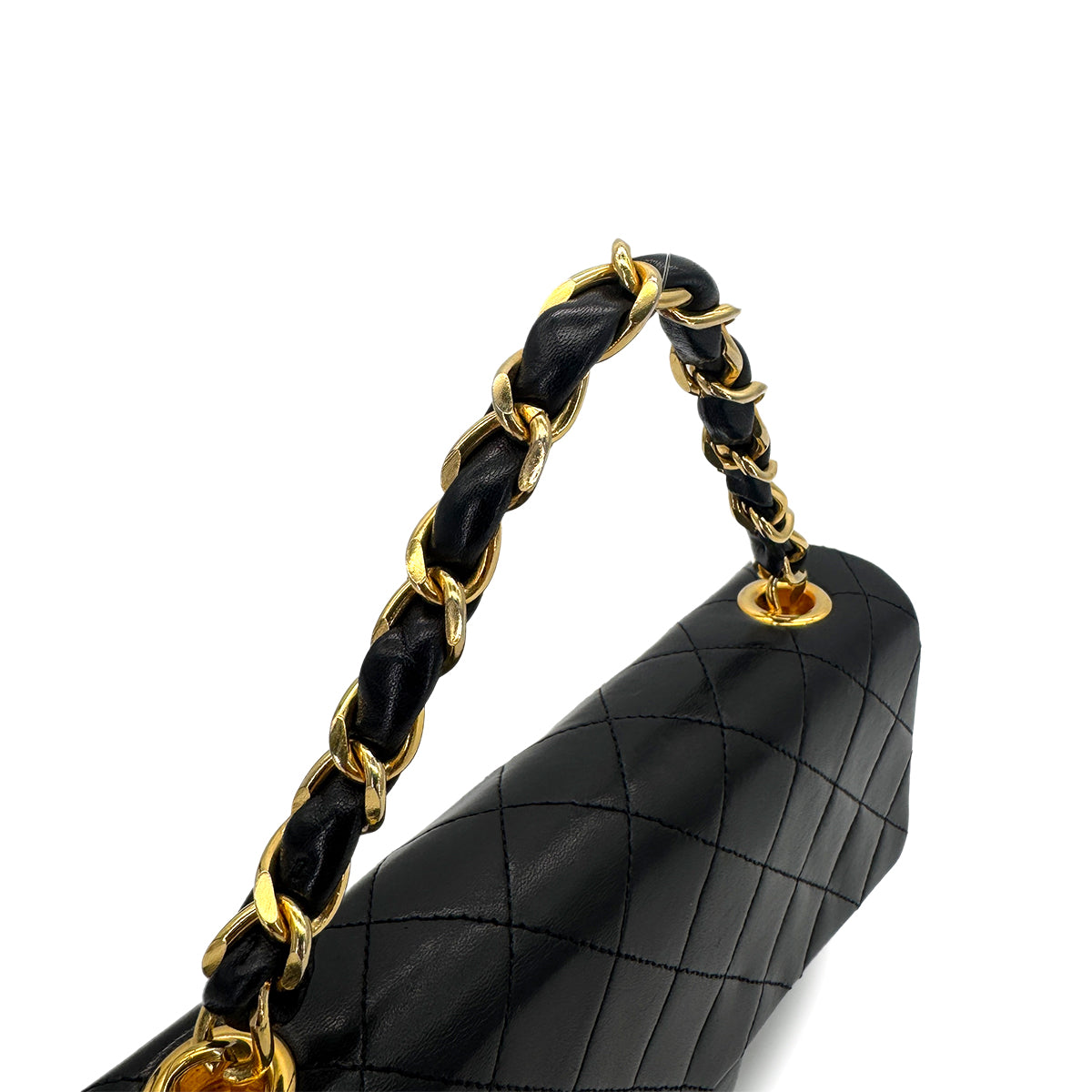 CHANEL VINTAGE MATELASSE CHAIN HAND BAG BLACK LAMB SKIN 90289072