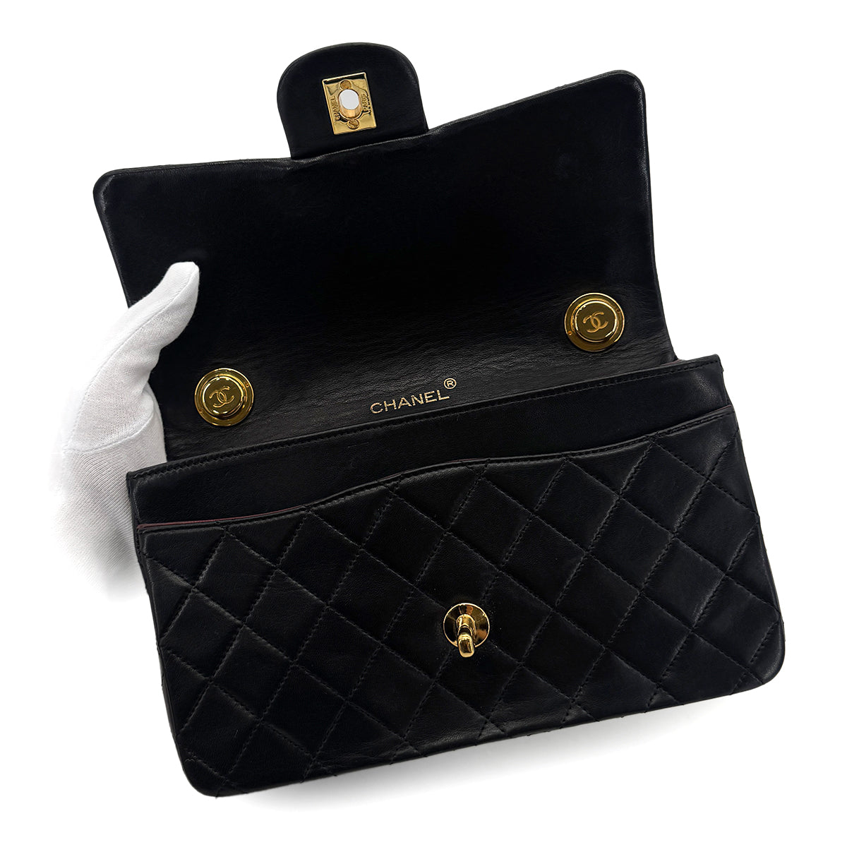 CHANEL VINTAGE MATELASSE CHAIN HAND BAG BLACK LAMB SKIN 90289072
