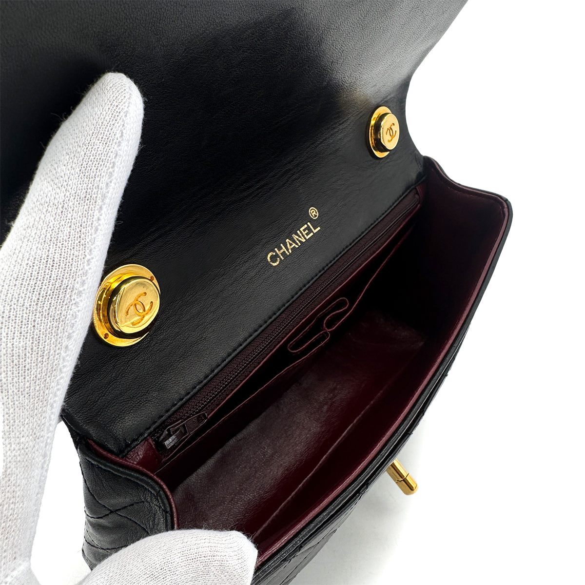 CHANEL VINTAGE MATELASSE CHAIN HAND BAG BLACK LAMB SKIN 90289072